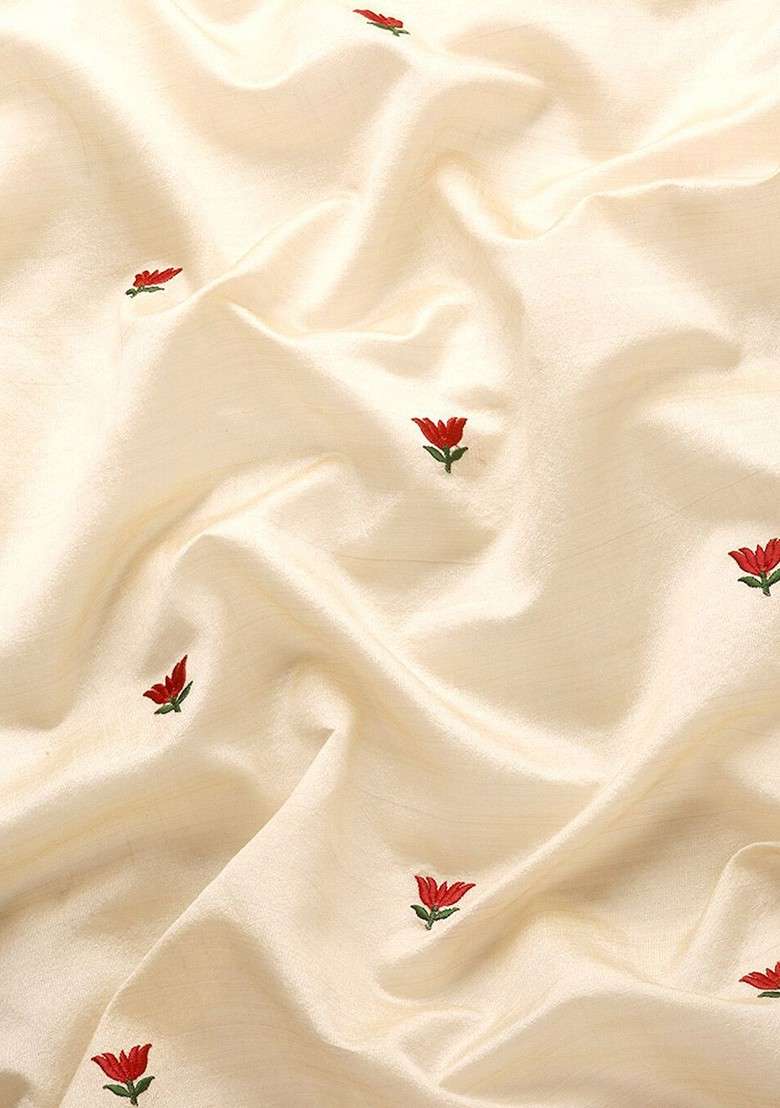 Cream Jacquard Blended Saree Set for Diwali and Festive Wear - Indya