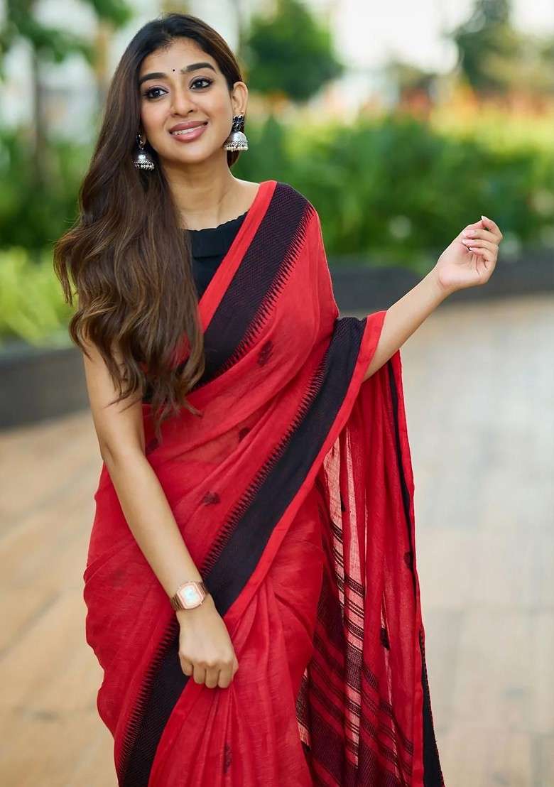 Red Blended Saree Set with Embroidered for Diwali | Wedding & Festive Wear - Indya