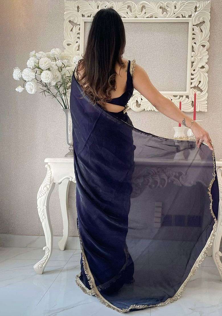 Purple Embellished Blended Saree Set for Diwali | Wedding & Festive Wear - Indya