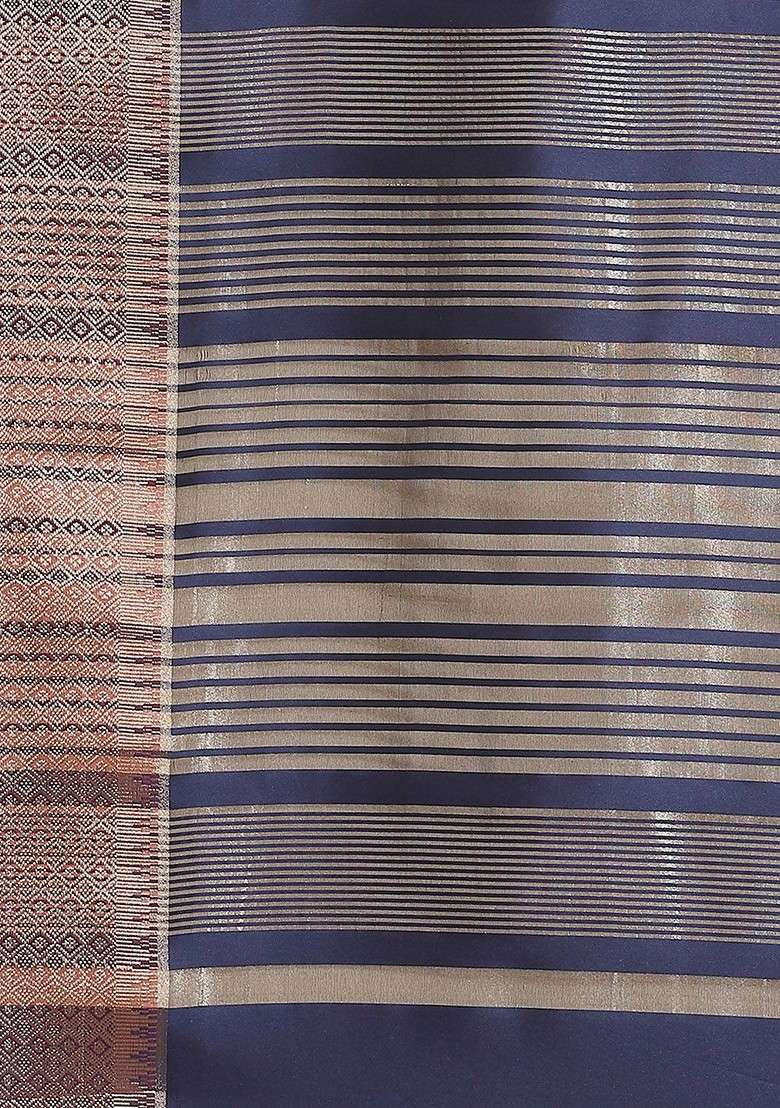 Navy Blue Printed Blended Saree Set for Diwali and Festive Wear - Indya