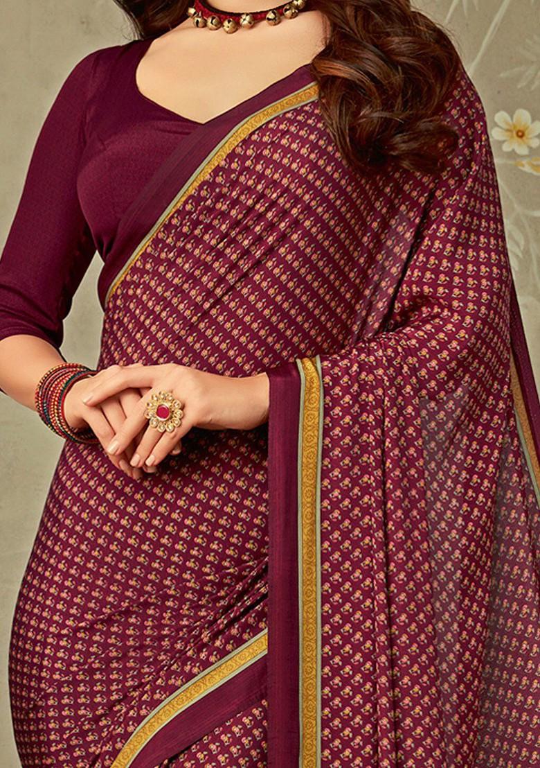 Magenta Bagru Printed Blended Saree Set