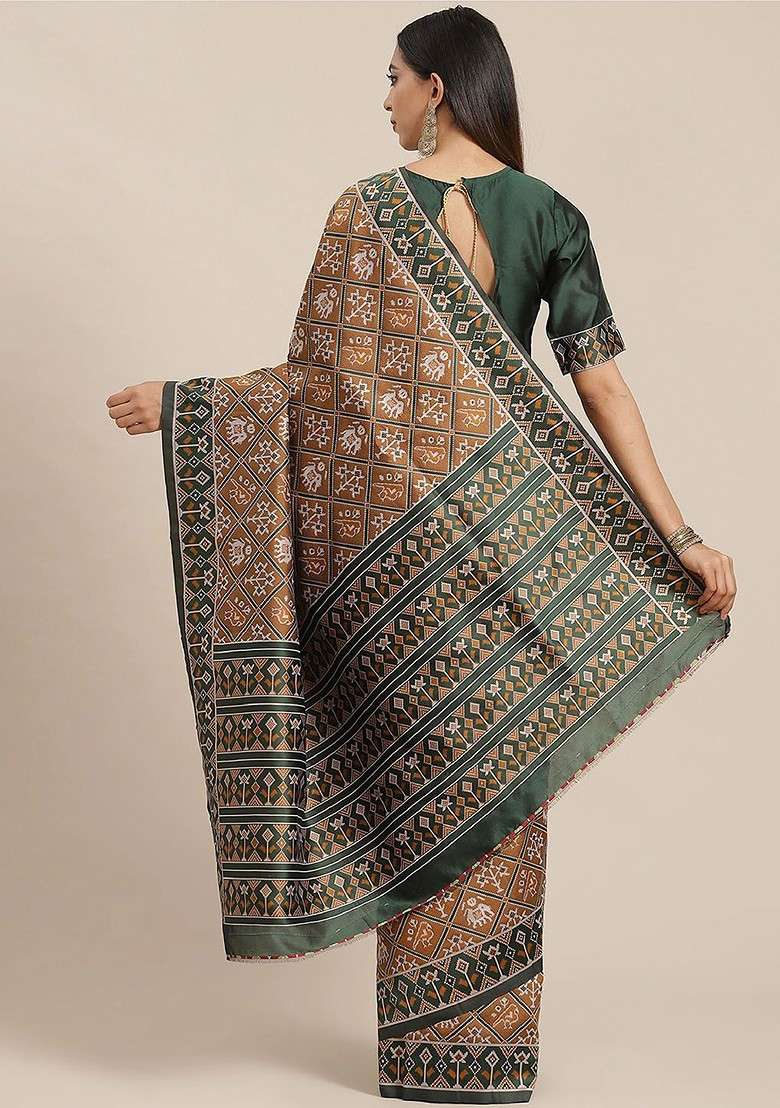 Coffee Brown Embroidered Blended Saree Set - Indya