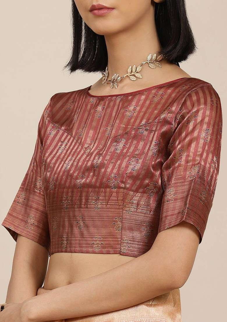 Camel Brown Blended Saree Set with Printed for Diwali | Wedding & Festive Wear - Indya