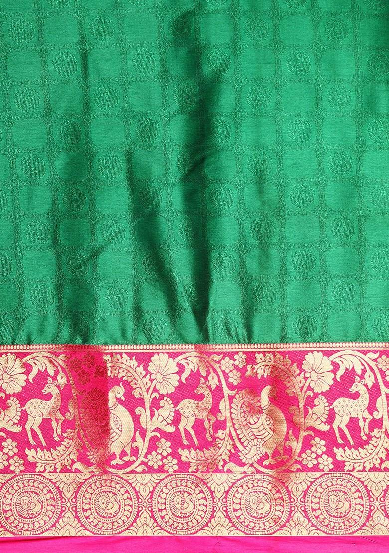 Green Jacquard Blended Saree Set