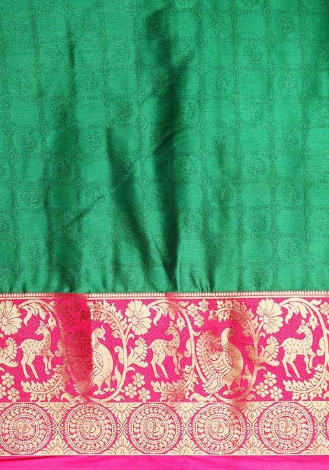 Green Jacquard Blended Saree Set