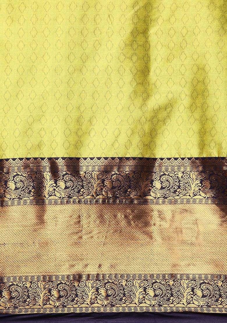 Olive Blended Jacquard Saree Set for Diwali | Wedding & Festive Wear - Indya