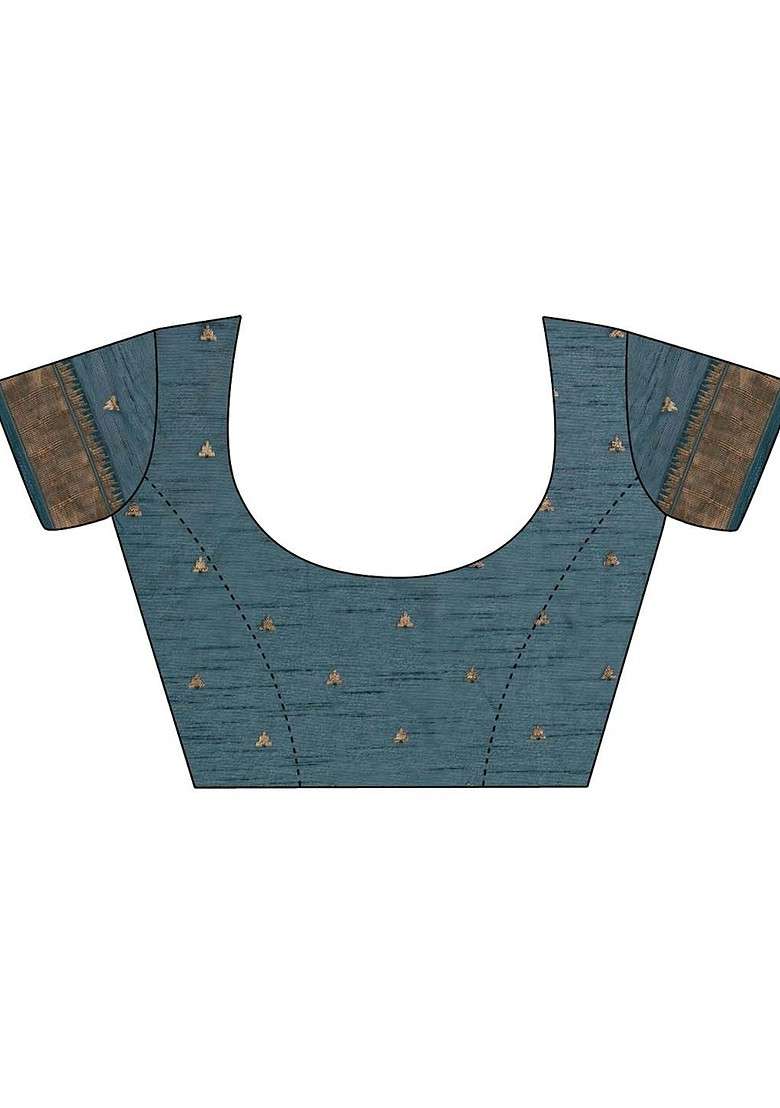 Teal Printed Blended Saree Set - Indya