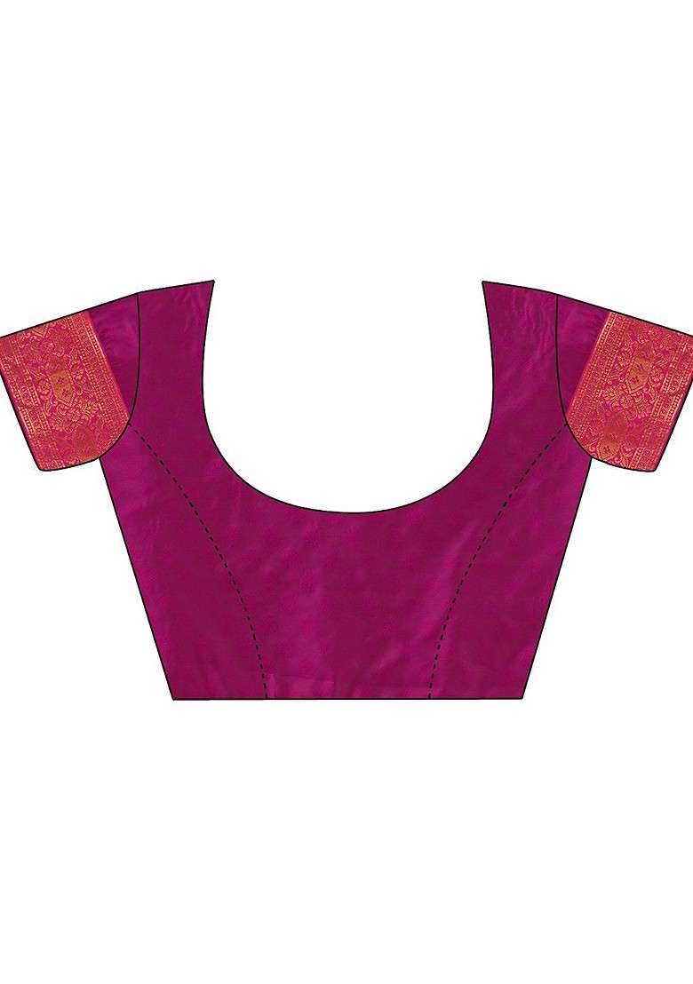 Magenta Jacquard Blended Saree Set for Diwali and Festive Wear - Indya
