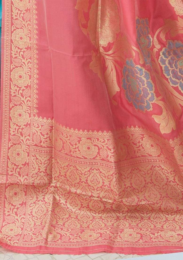 Pink Printed Blended Saree Set for Diwali and Festive Wear - Indya