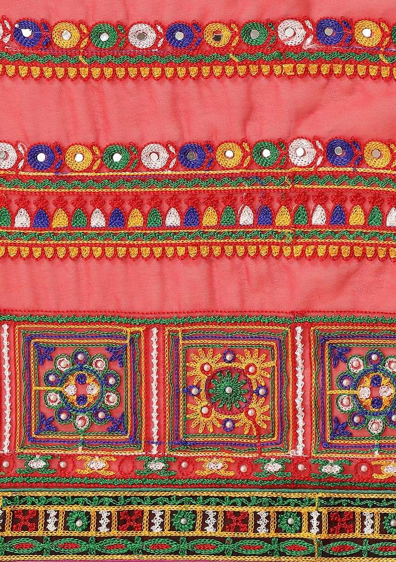 Red Embroidered Blended Saree Set for Diwali and Festive Wear - Indya