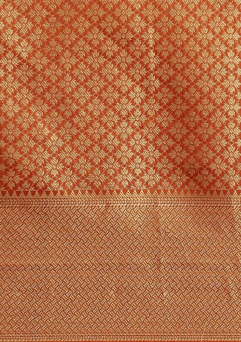 Red Embroidered Blended Saree Set - Indya