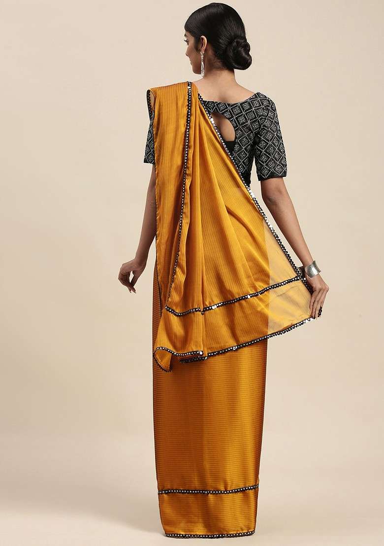 Mustard Embellished Blended Saree Set with Sequin for Diwali | Wedding & Festive Wear - Indya
