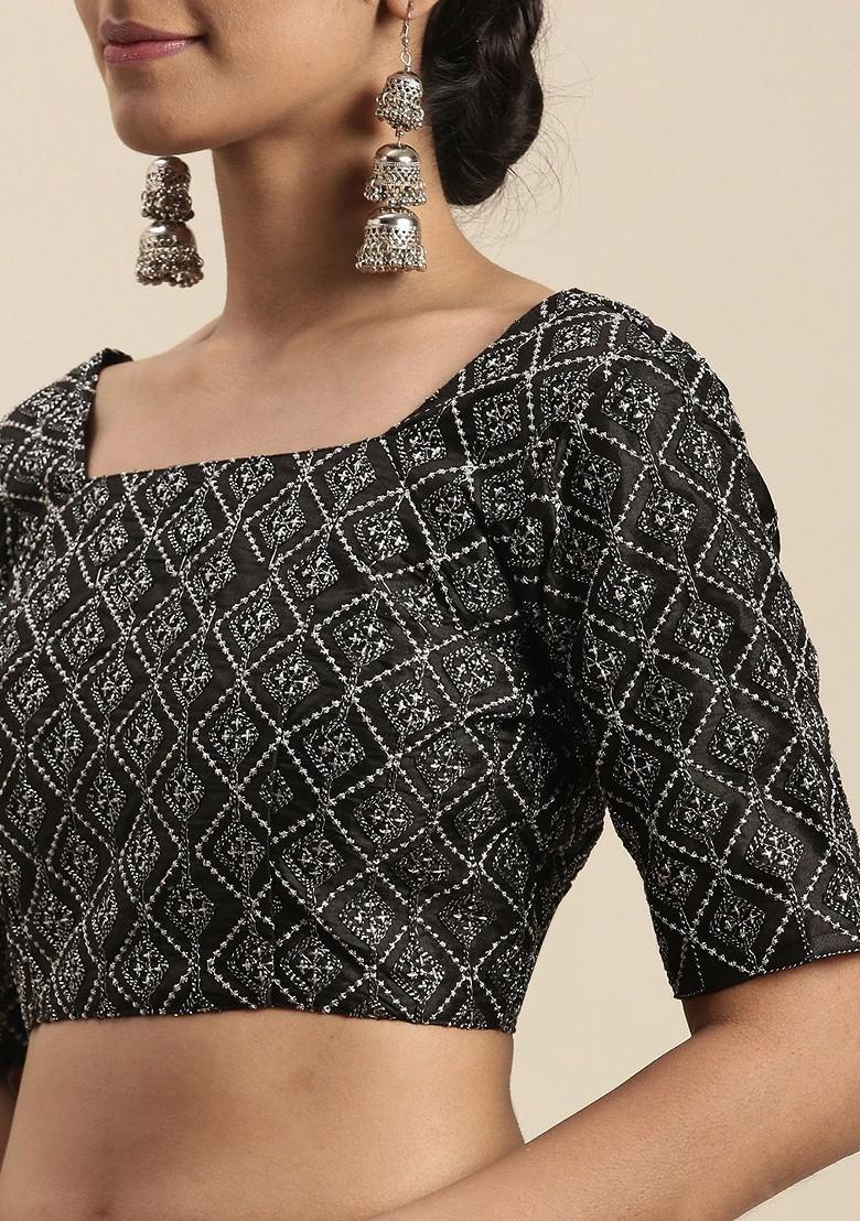 Teal Sequin Embellished Blended Saree Set