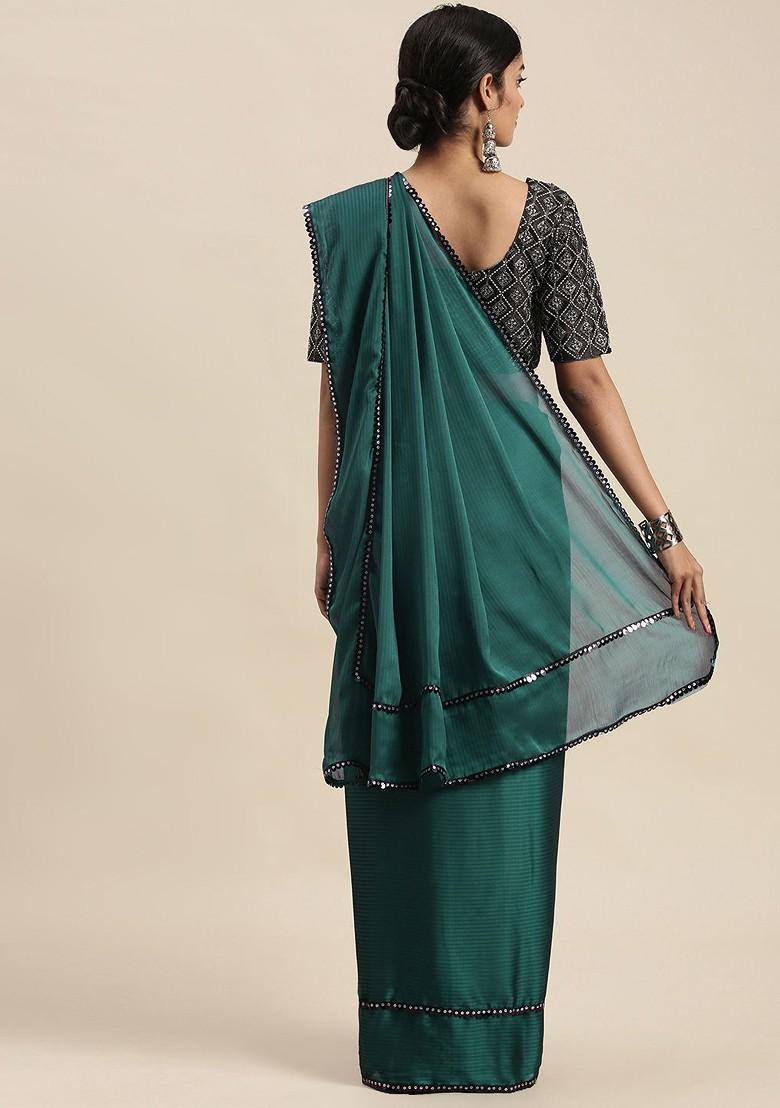 Teal Sequin Embellished Blended Saree Set