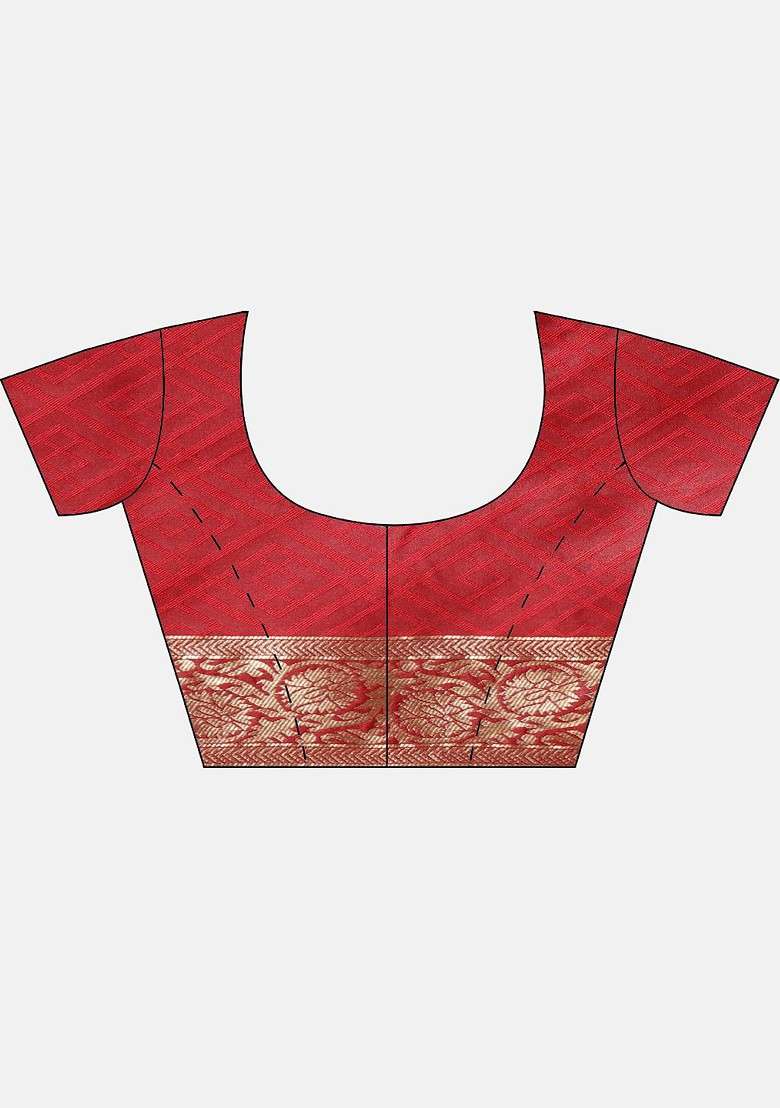 Red Blended Saree Set with Embroidered for Diwali | Wedding & Festive Wear - Indya
