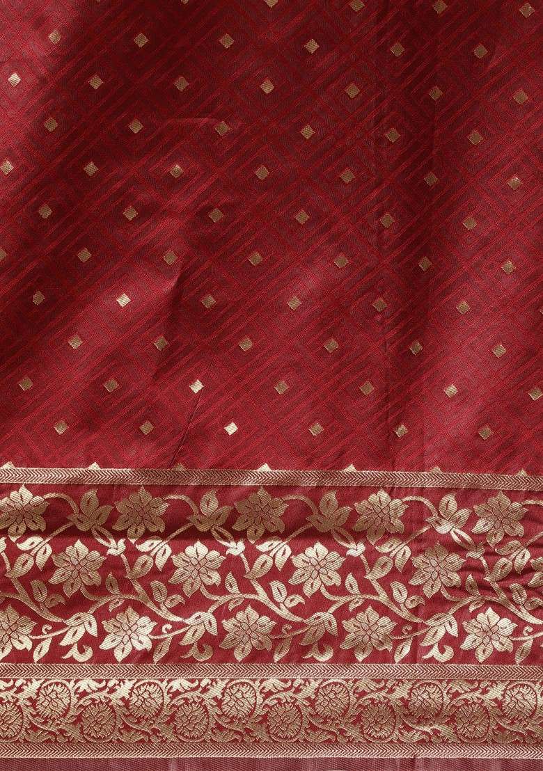 Maroon Blended Saree Set with Embroidered for Diwali | Wedding & Festive Wear - Indya