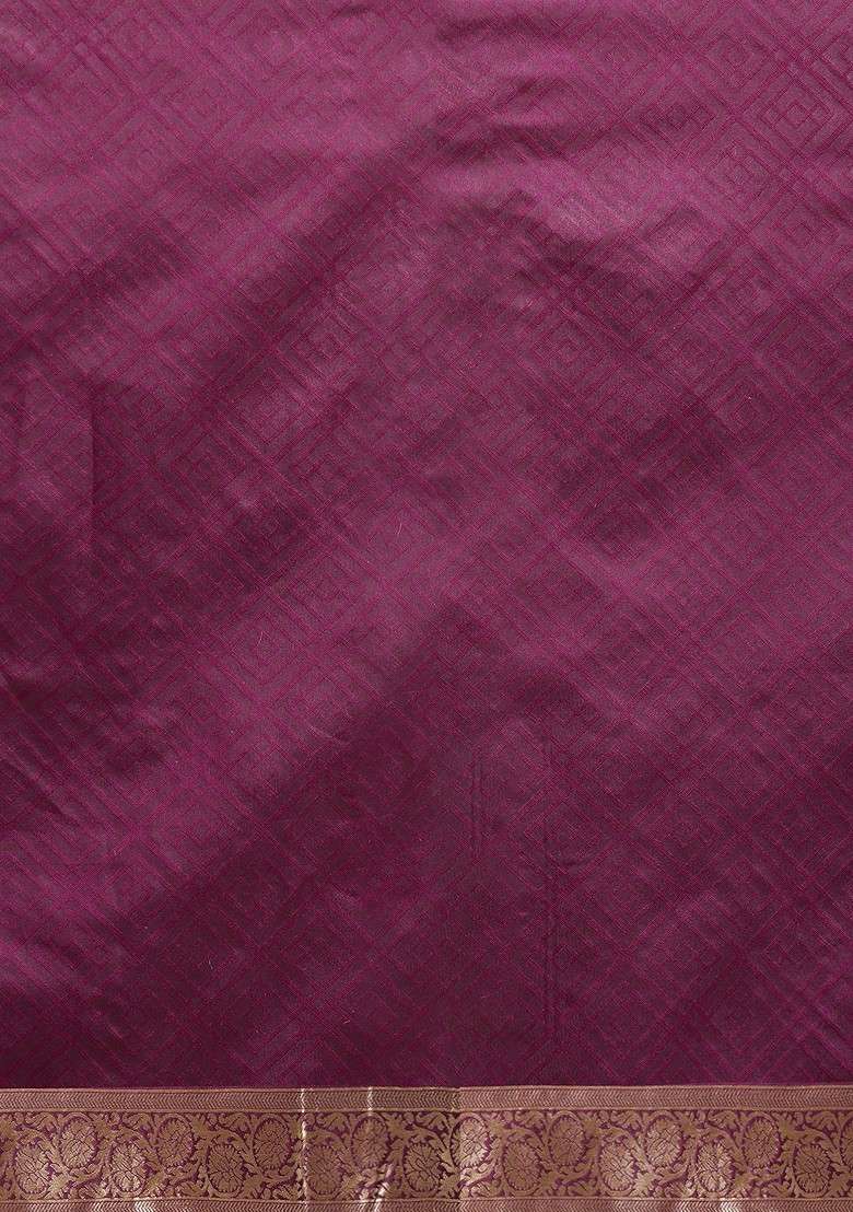Purple Blended Saree Set with Embroidered for Diwali | Wedding & Festive Wear - Indya