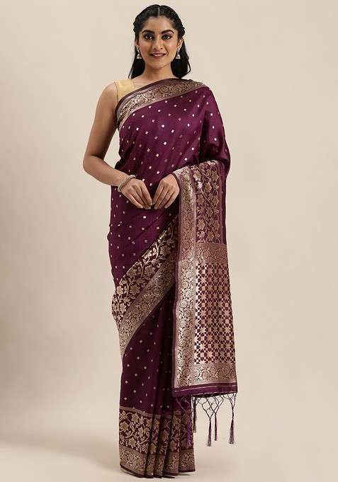 Purple Blended Saree Set with Embroidered for Diwali | Wedding & Festive Wear