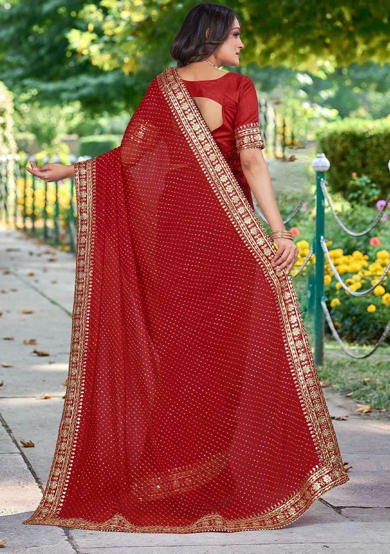 Maroon Printed Blended Saree Set - Indya