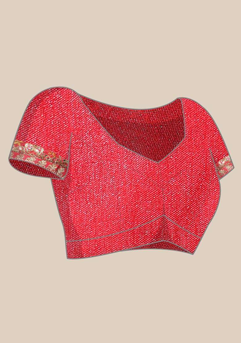Coral Printed Blended Saree Set for Diwali and Festive Wear - Indya