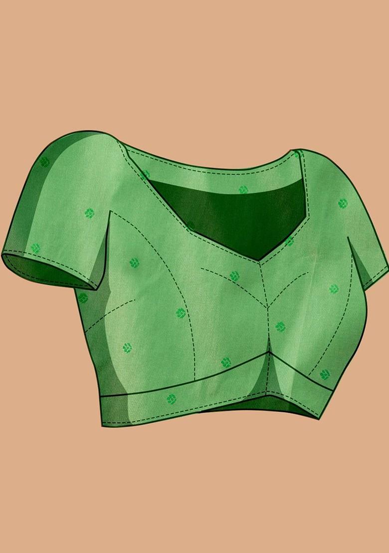 Lime Green Jacquard Blended Saree Set