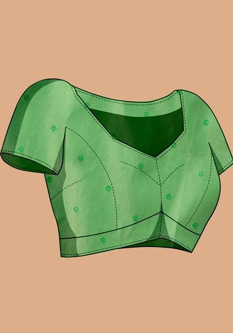 Lime Green Jacquard Blended Saree Set