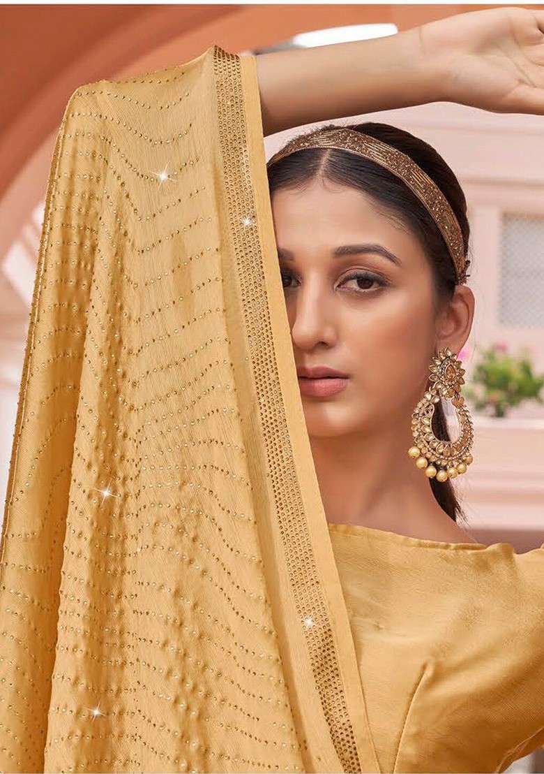 Gold Embellished Blended Saree Set for Diwali and Festive Wear - Indya