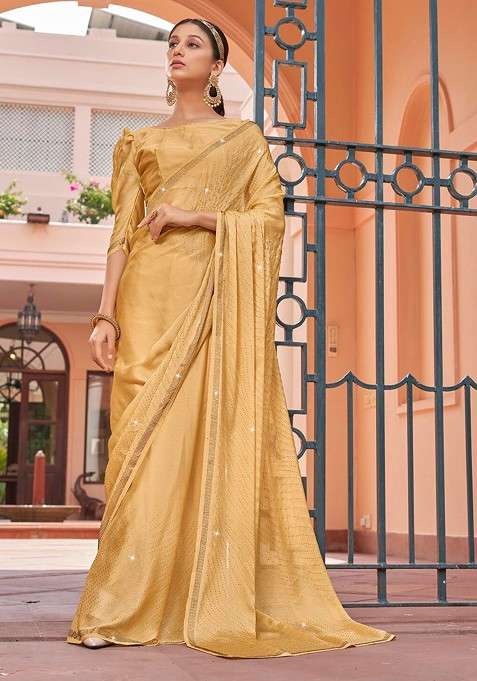 Gold Embellished Blended Saree Set for Diwali and Festive Wear
