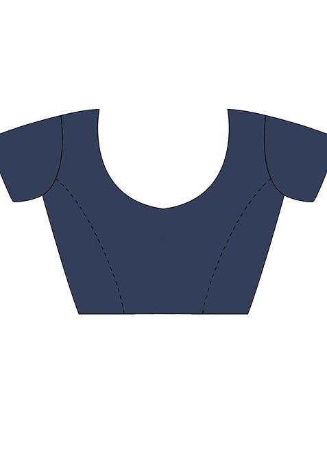 Navy Blue Embroidered Blended Saree Set