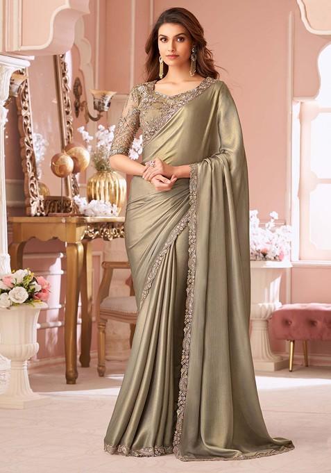 Grey Sequin Embellished Blended Saree Set — view on Indya