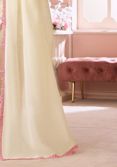 Off White Embellished Blended Saree Set