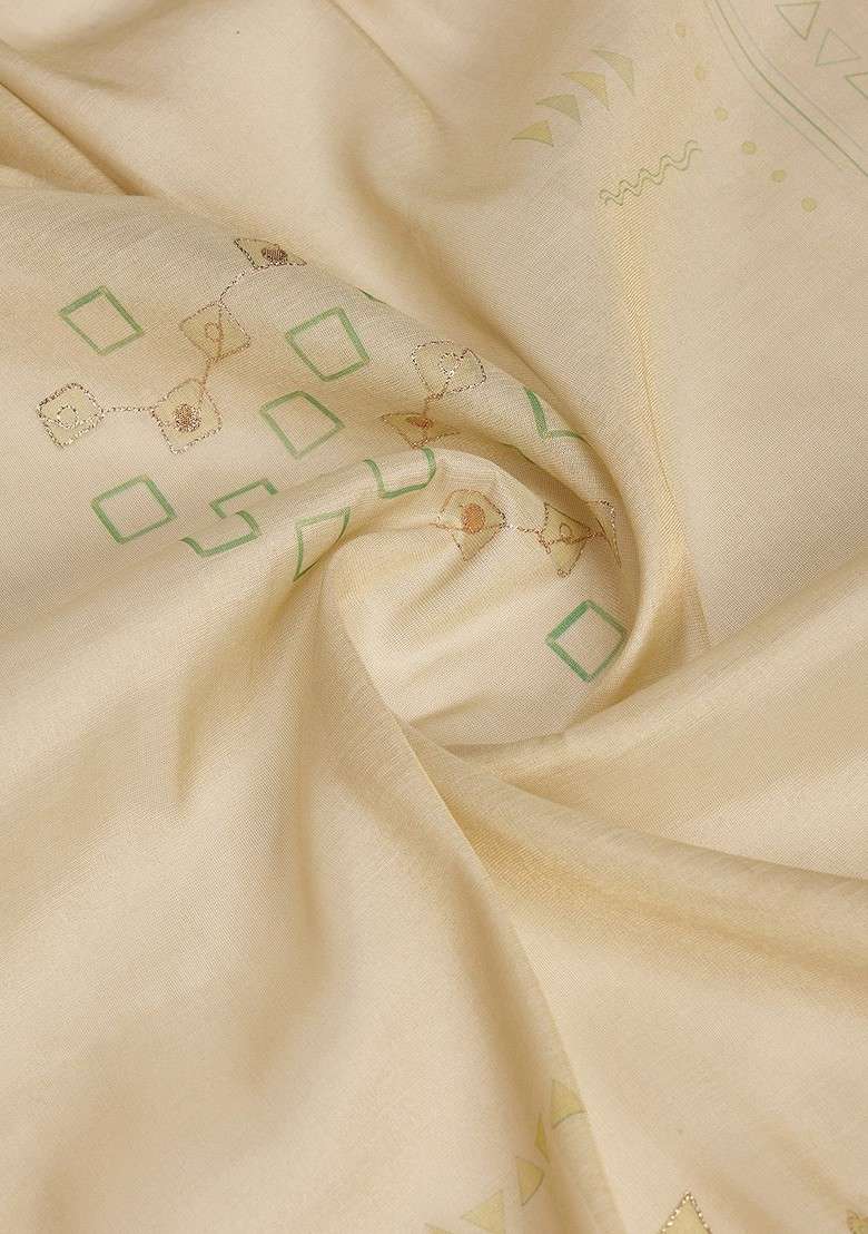 Olive Blended Saree Set with Embroidered for Diwali | Wedding & Festive Wear - Indya