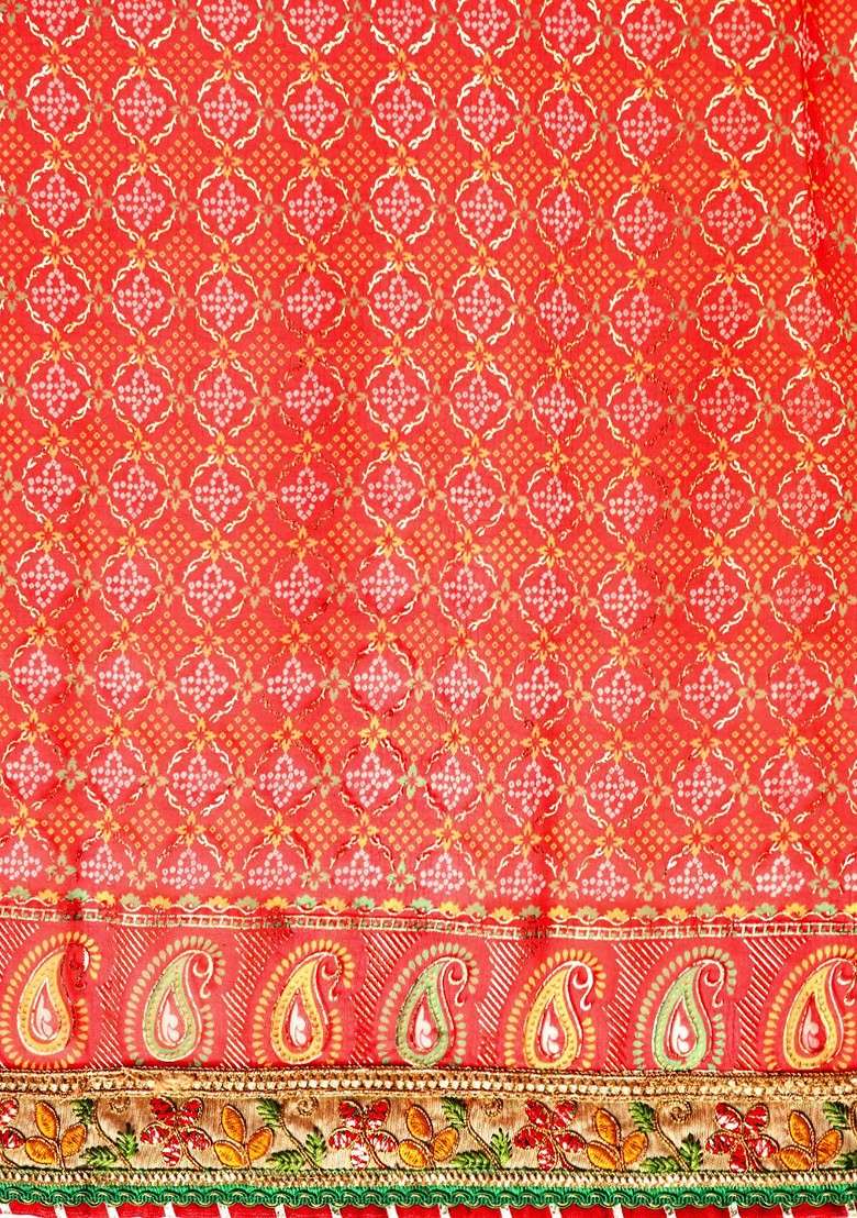 Red Blended Saree Set with Printed for Diwali | Wedding & Festive Wear - Indya