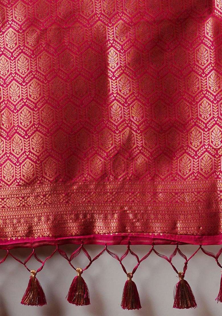 Brown Embroidered Blended Saree Set - Indya