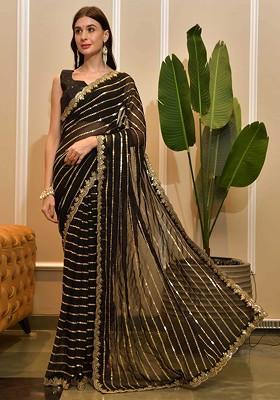 Black Sequin Embellished Blended Saree Set