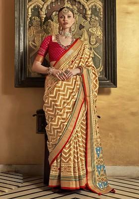 Mustard Embroidered Blended Saree Set