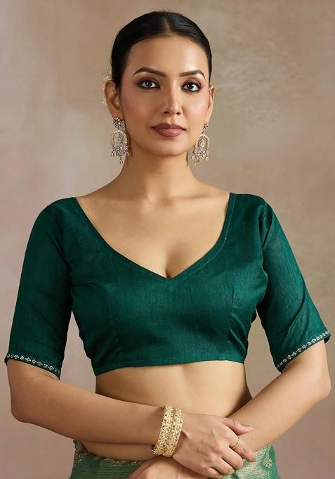 Sea Green Printed Blended Saree Set