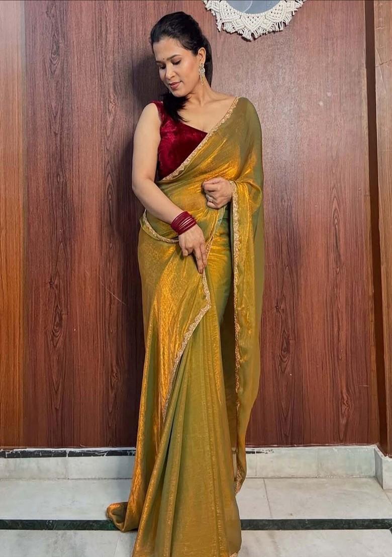 Bronze Embellished Blended Saree Set