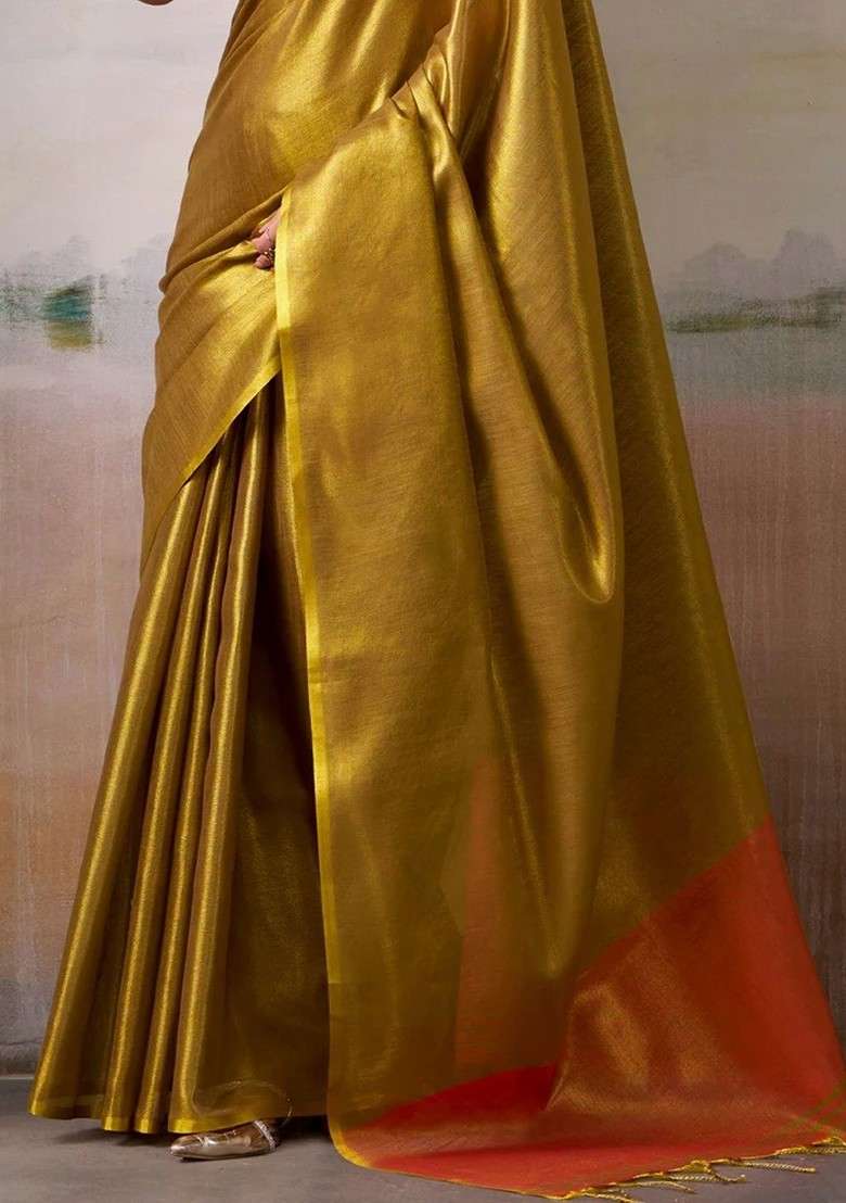 Gold Embroidered Blended Saree Set for Diwali and Festive Wear - Indya