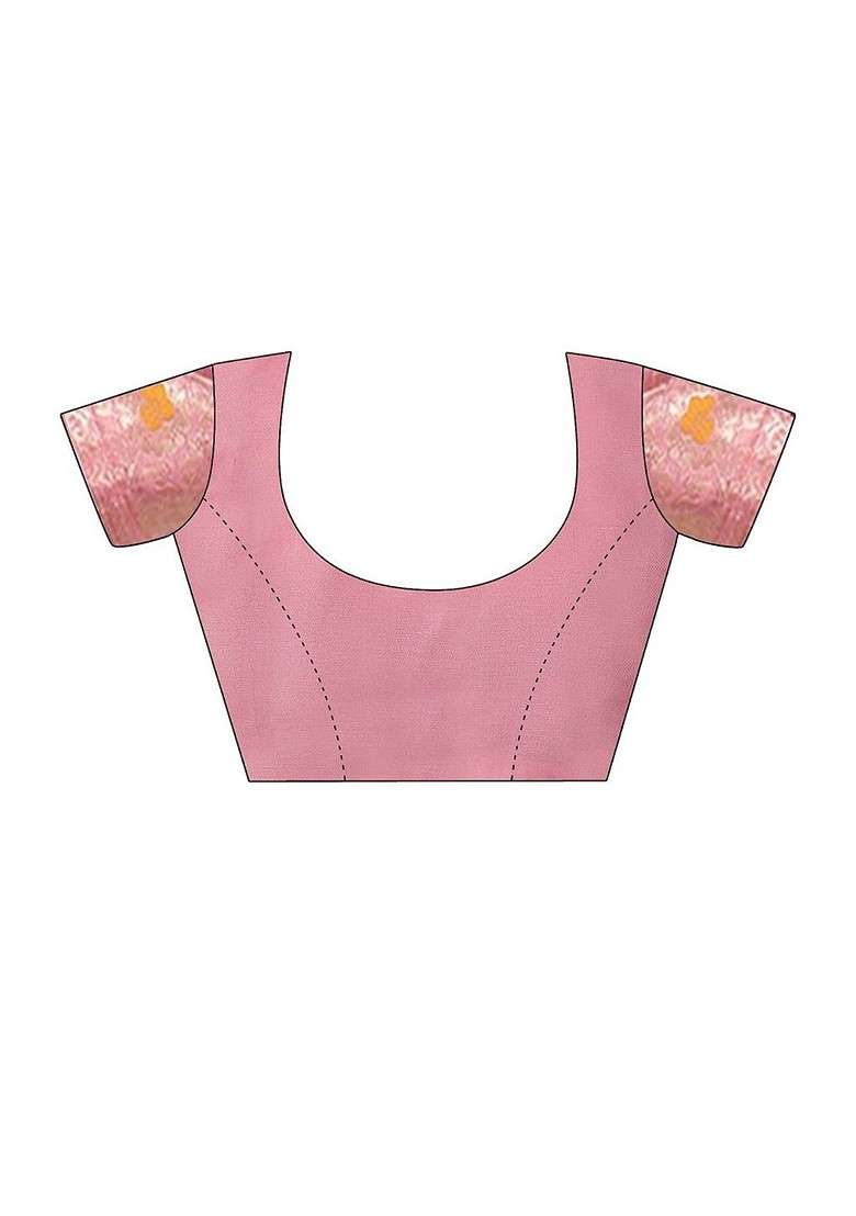 Pink Embroidered Blended Saree Set - Indya