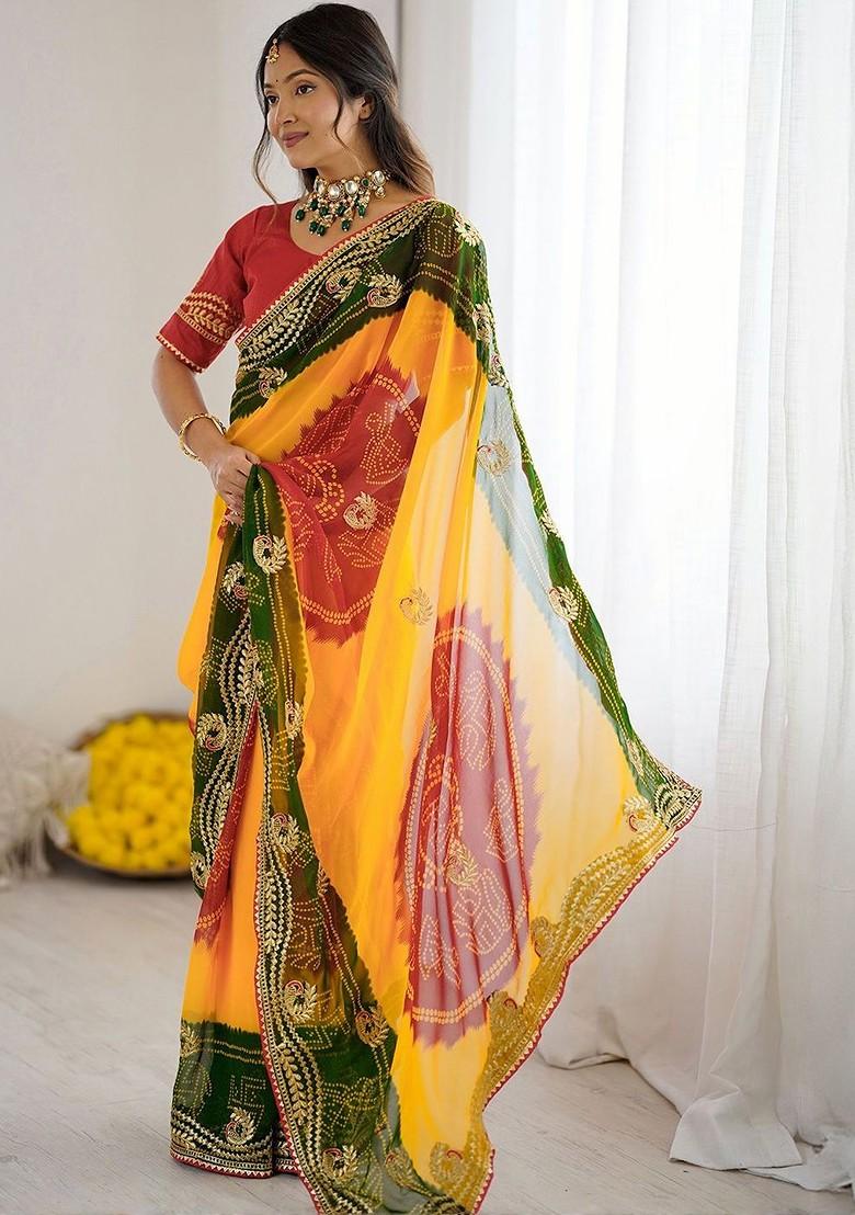 Multi Printed Blended Saree Set