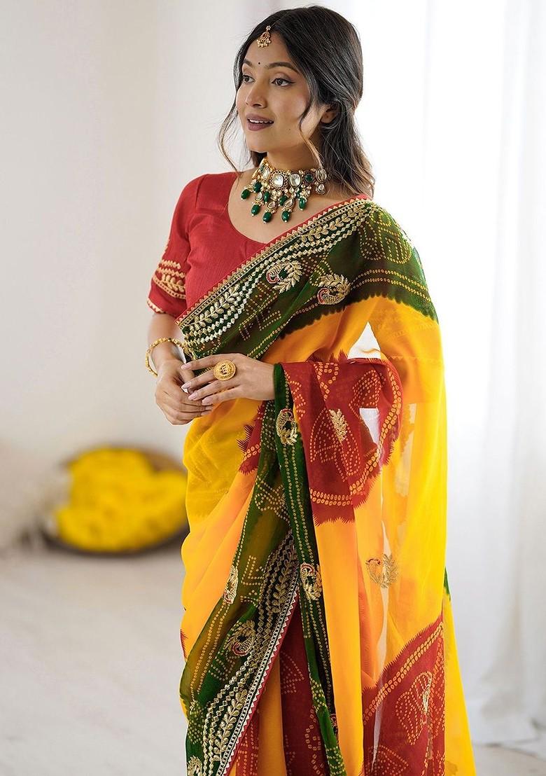 Multi Printed Blended Saree Set