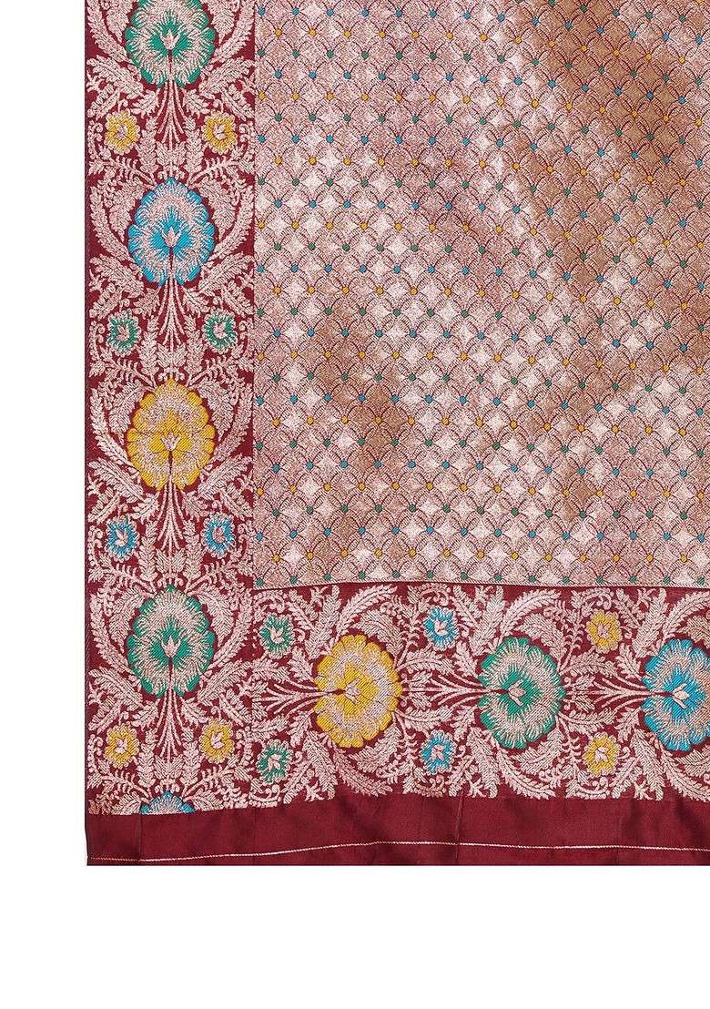 Maroon Jacquard Blended Saree Set for Diwali and Festive Wear - Indya