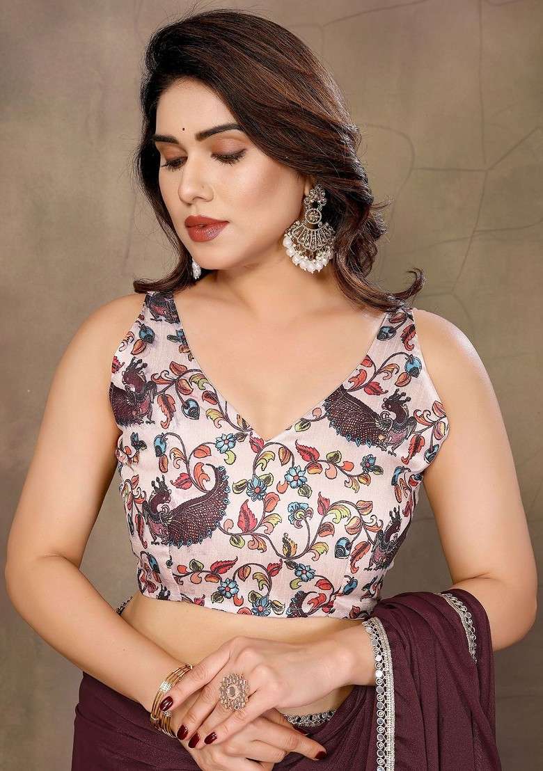 Maroon Embroidered Blended Saree Set - Indya