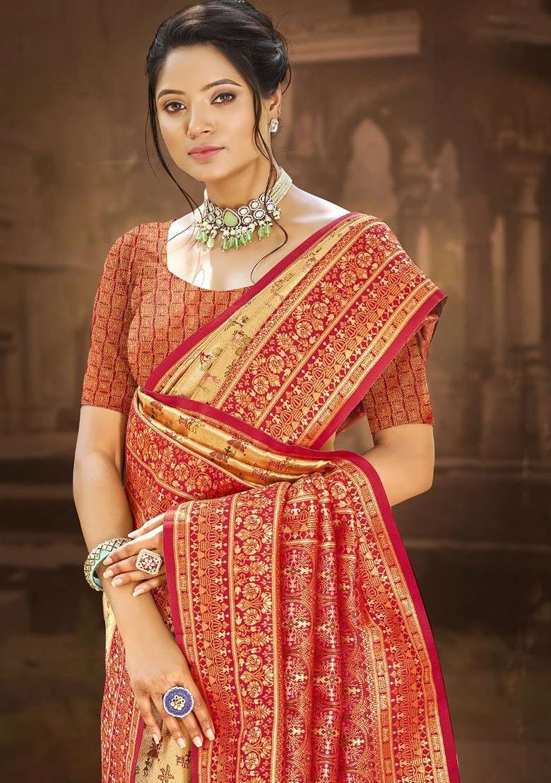 Cream Embroidered Blended Saree Set for Diwali and Festive Wear - Indya