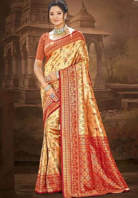 Cream Embroidered Blended Saree Set for Diwali and Festive Wear