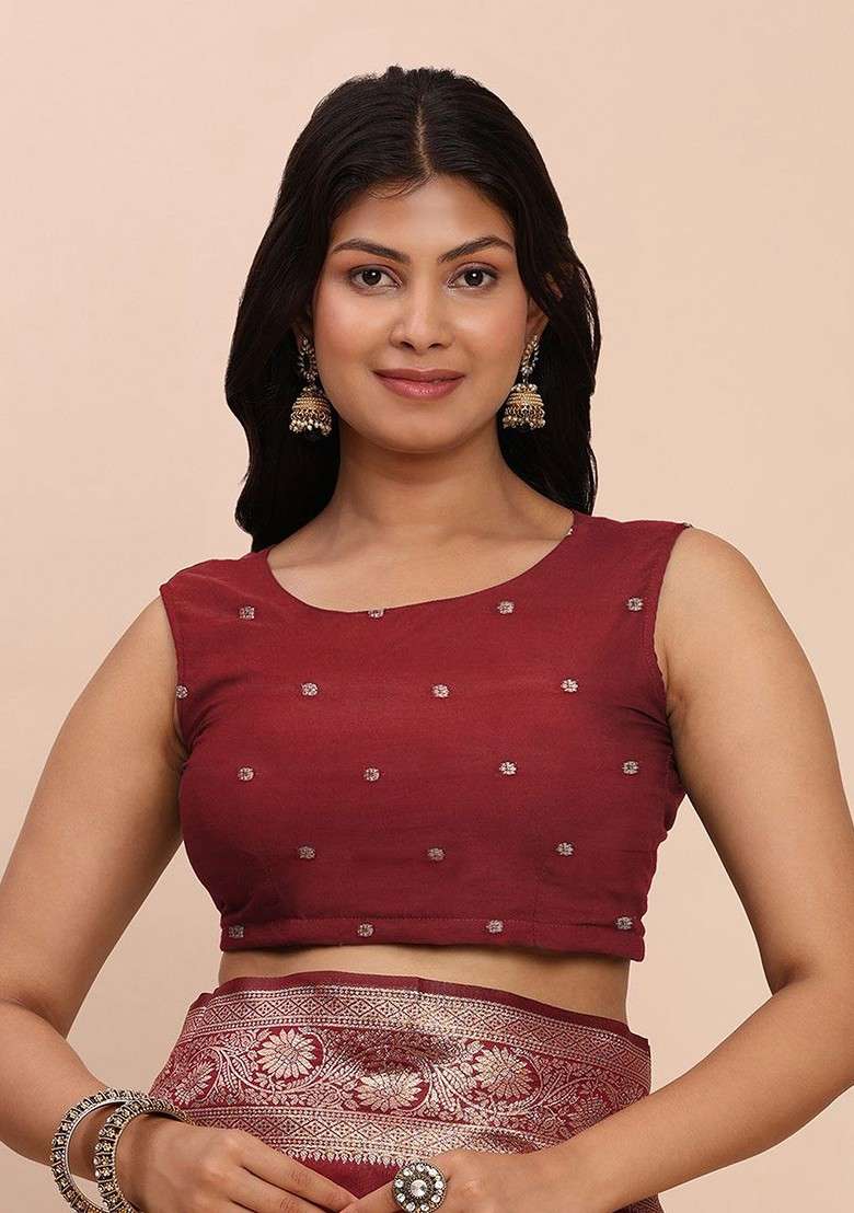 Red Jacquard Blended Saree Set - Indya