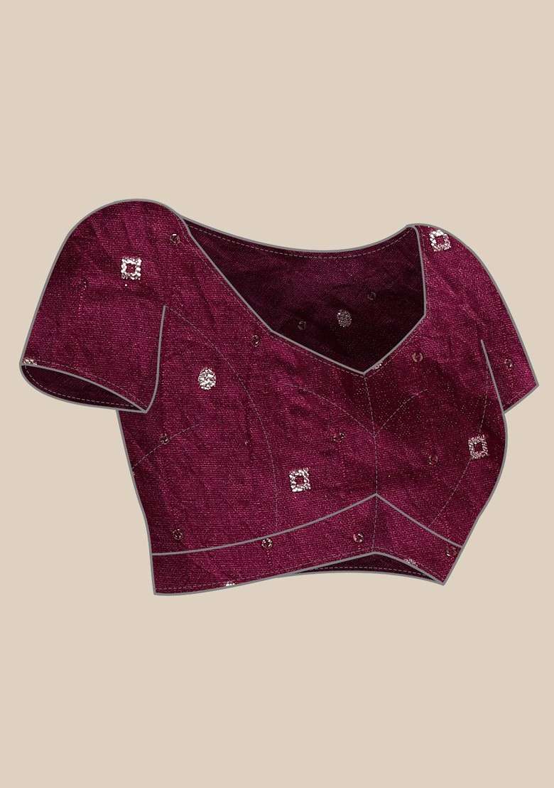 Maroon Printed Blended Saree Set - Indya