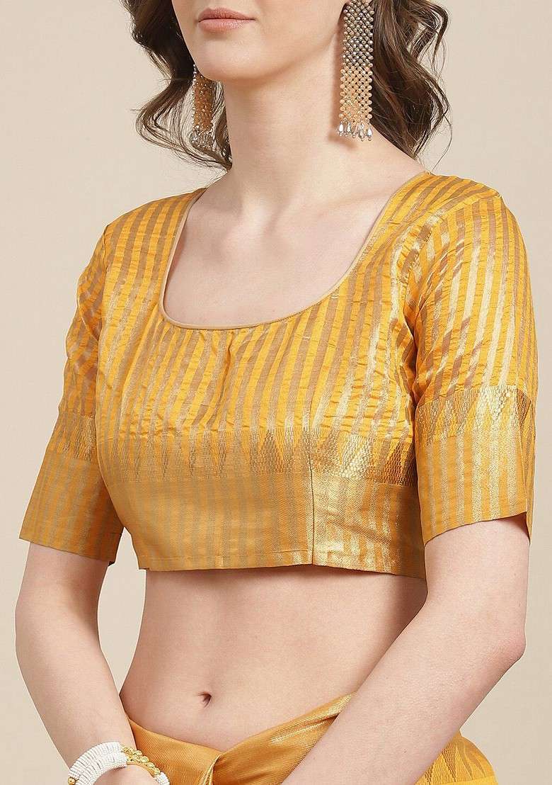 Yellow Blended Jacquard Saree Set for Diwali | Wedding & Festive Wear - Indya