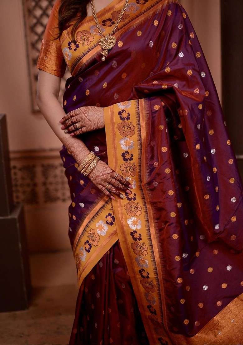 Brown Blended Saree Set with Printed for Diwali | Wedding & Festive Wear - Indya